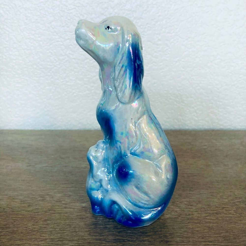 Vintage Pearlescent Dog & Puppy Figurine